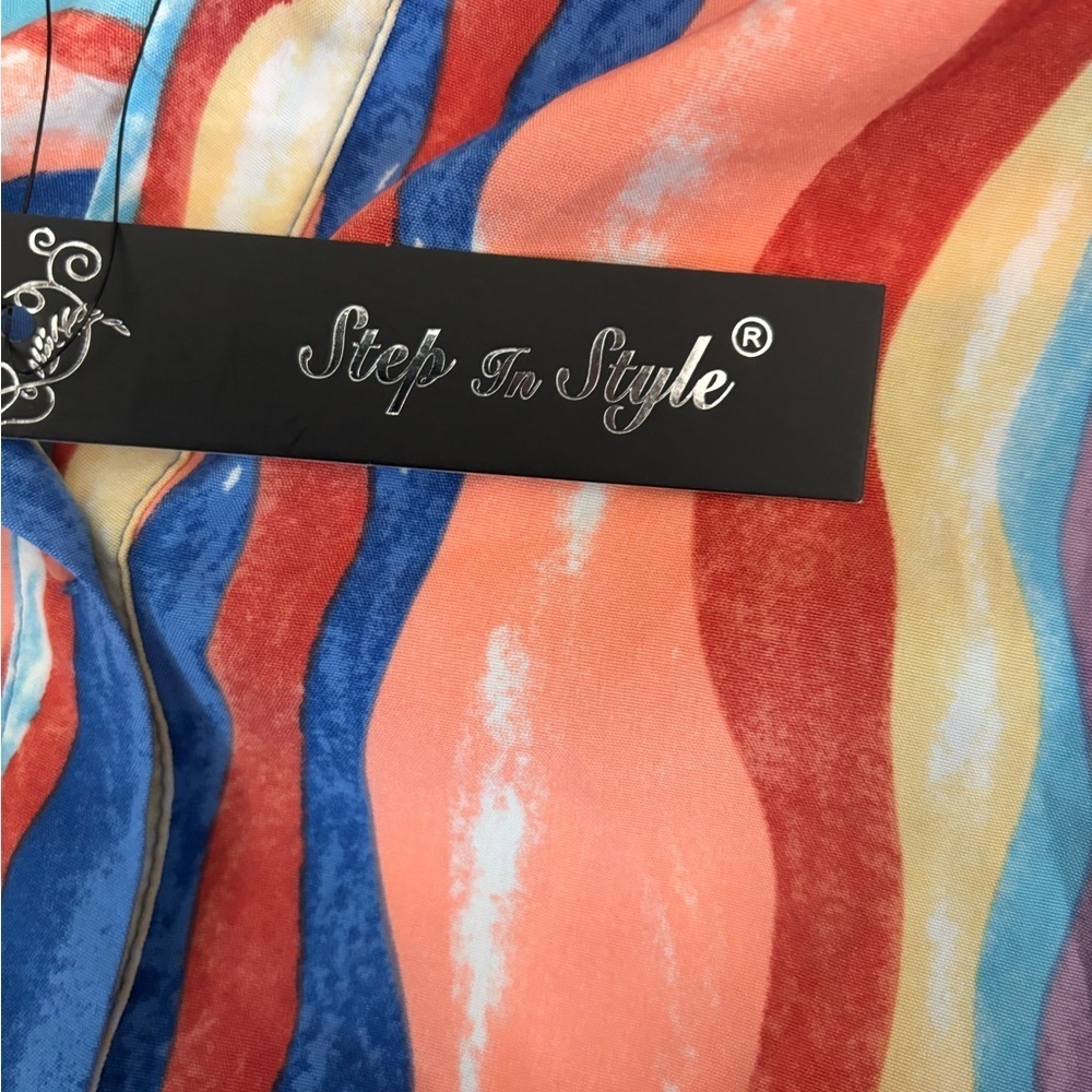 Colorful Striped High Low Long Dress/Shirt - OS - 3X - Picture 5 of 10